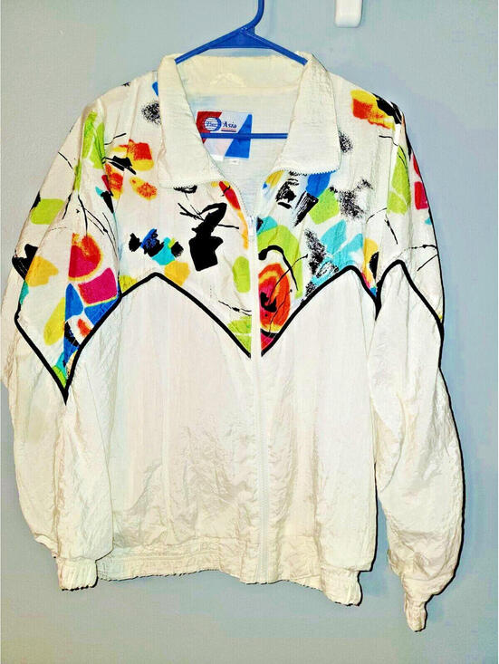 Jackets & Blazers - VTG 70s 80s Pan Asia Hip Full Art Retro White Windbreaker Fullzip Jacket S Small